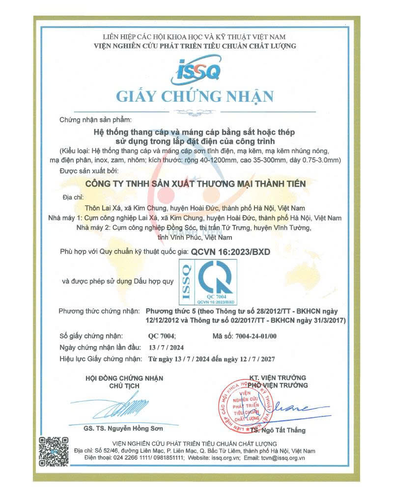 Giấy chứng nhận thang máng cáp Thành Tiến