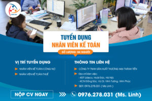 [TUYỂN DỤNG 1/2024] VỊ TRÍ NHÂN VIÊN KẾ TOÁN CÔNG NỢ, THUẾ